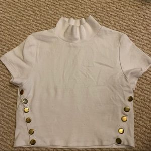 Mock neck button crop top